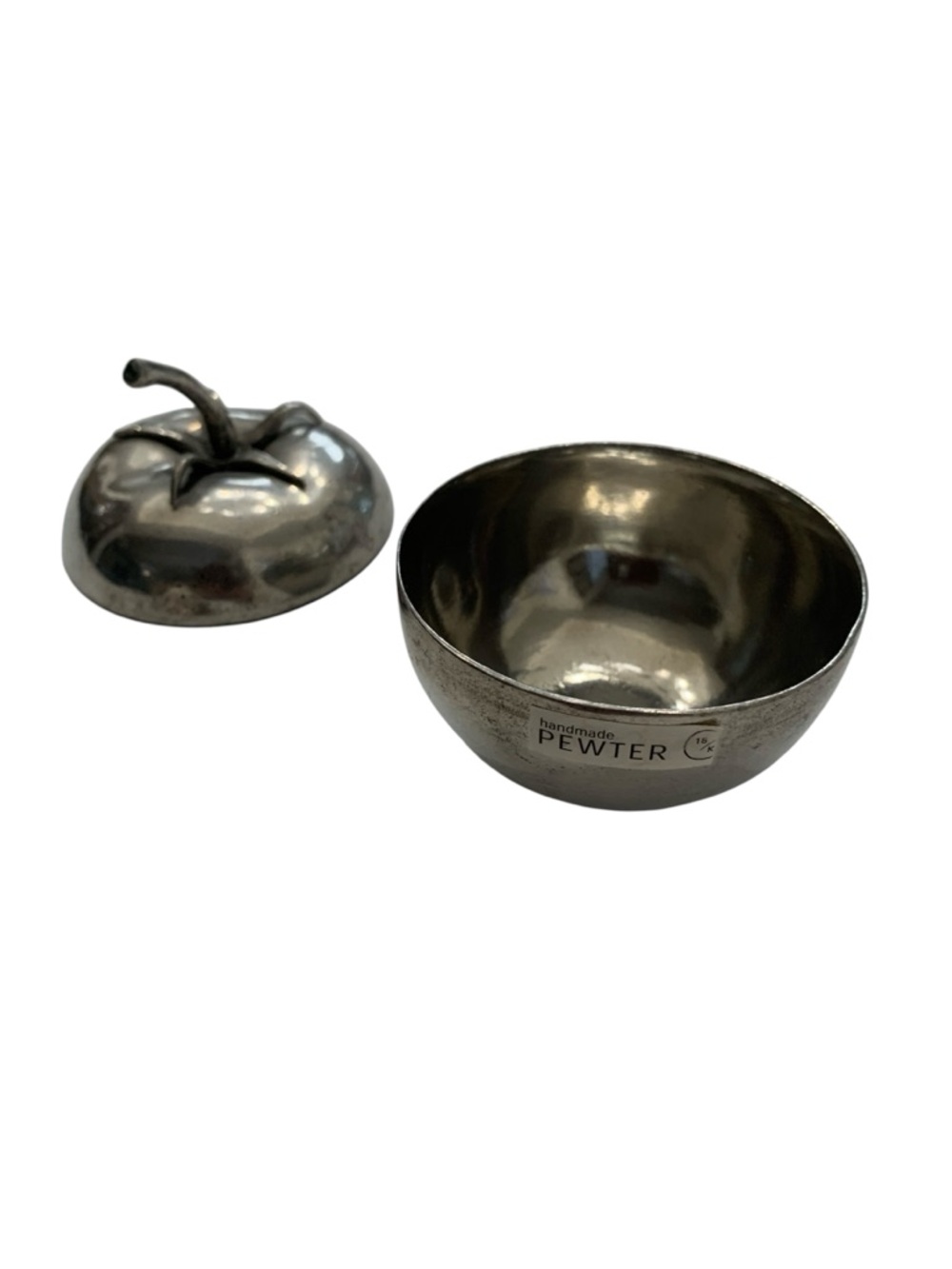 Vintage Handmade Pewter Metal Tomato Trinket Box‎ - Silver Finish 18/k